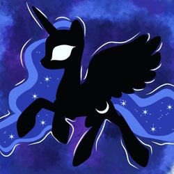 Size: 768x768 | Tagged: safe, artist:space_hole, imported from derpibooru, princess luna, alicorn, pony, abstract background, ethereal mane, female, mare, solo, starry mane