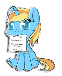 Size: 11824x14508 | Tagged: safe, artist:drpokelover, imported from derpibooru, oc, oc:skydreams, pony, unicorn, chibi, commission, cute, daaaaaaaaaaaw, dawwww, female, love, mare, mouth hold, note, ocbetes, positive ponies, simple background, sitting, transparent background, wholesome, ych result