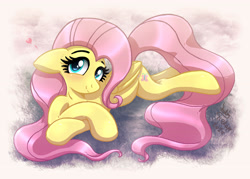 Size: 4297x3081 | Tagged: safe, artist:joakaha, imported from derpibooru, fluttershy, pegasus, pony, blushing, crossed hooves, cute, digital art, female, floppy ears, heart, looking at you, mare, shyabetes, smiling, solo