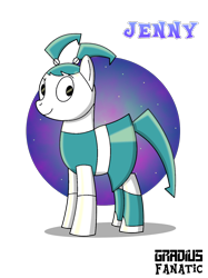 Size: 1000x1337 | Tagged: safe, artist:gradiusfanatic, imported from derpibooru, pony, robot, robot pony, crossover, jenny wakeman, my life as a teenage robot, ponified, simple background, solo, transparent background