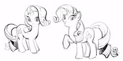 Size: 2048x1015 | Tagged: safe, artist:aruurara, imported from derpibooru, rarity, pony, female, looking at you, monochrome, simple background, sketch, white background