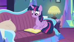 Size: 1920x1080 | Tagged: safe, imported from derpibooru, screencap, twilight sparkle, alicorn, pony, amending fences, season 5, female, folded wings, mare, prone, reading, solo, twilight sparkle (alicorn), wings