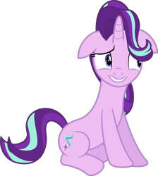 Size: 7183x8000 | Tagged: safe, artist:rasterize, artist:speedox12, imported from derpibooru, starlight glimmer, pony, unicorn, the crystalling, awkward, cute, female, floppy ears, glimmerbetes, grin, hair flip, lip bite, looking at something, mare, nervous, nervous grin, simple background, sitting, smiling, solo, transparent background, vector