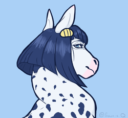 Size: 5000x4600 | Tagged: safe, artist:souxie.q, imported from derpibooru, earth pony, pony, appaloosa, black hair, black mane, bruno buccellati, bust, crossover, hairclip, hairclips, jjba, jojo, jojo's bizarre adventure, looking at you, looking back, male, markings, over shoulder, ponified, portrait, realistic anatomy, solo, spots, spotted, stallion, straight hair, straight mane