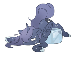 Size: 708x551 | Tagged: safe, artist:rd_3024, imported from derpibooru, princess luna, alicorn, pony, cute, female, ice, ice cube, lunabetes, solo, sweat