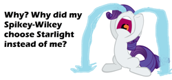 Size: 5392x2496 | Tagged: safe, edit, imported from derpibooru, rarity, crying, implied shipping, implied sparity, implied sparlight, implied spike, implied starlight glimmer, implied straight, jealous, marshmelodrama, rarity being rarity