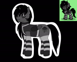 Size: 2264x1840 | Tagged: safe, artist:zethbsoul, imported from derpibooru, oc, oc only, oc:yvonne redfeather, alicorn, pony, black background, black mane, clothes, depressed, depression, simple background, socks, solo, striped socks