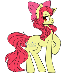 Size: 2500x2500 | Tagged: safe, artist:bublebee123, artist:icey-wicey-1517, artist:icicle-wicicle-1517, color edit, edit, imported from derpibooru, apple bloom, earth pony, pony, alternate hairstyle, alternate universe, apple bloom's bow, bow, collaboration, colored, female, grin, hair bow, mare, older, older apple bloom, raised hoof, simple background, smiling, smug, solo, swapped cutie marks, transparent background