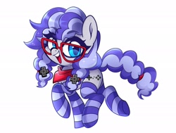 Size: 2048x1546 | Tagged: safe, alternate version, artist:techycutie, imported from derpibooru, oc, oc only, oc:cinnabyte, earth pony, pony, adorkable, bandana, cinnabetes, clothes, commission, cute, dork, glasses, meganekko, socks, striped socks