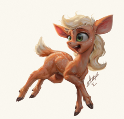 Size: 1200x1153 | Tagged: safe, artist:assasinmonkey, imported from derpibooru, applejack, deer, appledeer, deerified, digital painting, doe, female, open mouth, simple background, smiling, solo, species swap