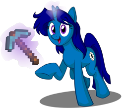 Size: 1941x1698 | Tagged: safe, artist:wolfjedisamuel, imported from derpibooru, oc, oc only, oc:peteian, pony, unicorn, commission, cutie mark, digital art, female, glowing horn, horn, magic, mare, minecraft, pickaxe, simple background, solo, transparent background