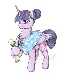 Size: 1077x1200 | Tagged: safe, artist:thurder2020, imported from derpibooru, twilight sparkle, alicorn, pony, alternate hairstyle, cape, clothes, female, hair bun, hoof hold, mare, older, older twilight, scroll, simple background, smiling, solo, twilight sparkle (alicorn), white background