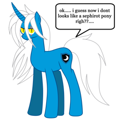 Size: 989x928 | Tagged: safe, artist:somashield, imported from derpibooru, oc, oc only, oc:soma, pony, unicorn, cutie mark, digital art, eye scar, horn, looking at you, male, scar, solo, speech bubble, stallion, tail, text