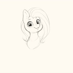 Size: 4000x4000 | Tagged: safe, artist:miokomata, imported from derpibooru, fluttershy, pegasus, pony, black and white, bust, fangs, female, freckles, freckleshy, grayscale, looking at you, mare, monochrome, open mouth, simple background, solo