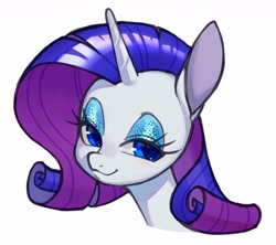 Size: 1378x1222 | Tagged: safe, artist:ikirunosindo, imported from derpibooru, rarity, pony, unicorn, bust, cute, eyeshadow, female, lidded eyes, makeup, portrait, raribetes, simple background, solo, white background