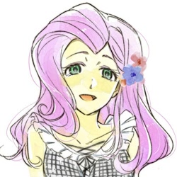 Size: 700x700 | Tagged: safe, artist:5mmumm5, imported from derpibooru, fluttershy, equestria girls, bust, female, flower, flower in hair, simple background, solo, white background