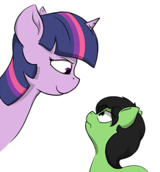 Size: 744x800 | Tagged: safe, artist:crownhound, imported from derpibooru, twilight sparkle, oc, oc:filly anon, female, filly, frown, grin, looking at each other, simple background, smiling, transparent background