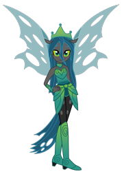 Size: 2525x3492 | Tagged: safe, artist:kaguraria, artist:lhenao, imported from derpibooru, queen chrysalis, changeling, changeling queen, human, equestria girls, the ending of the end, bare shoulders, base used, clothes, crown, dress, equestria girls-ified, female, hand on hip, high heels, high res, humanized, jewelry, leggings, looking at you, png, ponied up, regalia, shoes, simple background, skirt, smiling, smiling at you, solo, torn clothes, transparent background, ultimate chrysalis