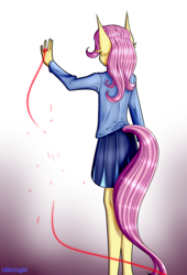 Size: 520x763 | Tagged: safe, artist:lilith1light, imported from derpibooru, fluttershy, anthro, broken, clothes, red string of destiny