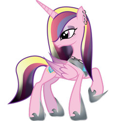 Size: 2377x2522 | Tagged: safe, artist:geekladd, idw, imported from derpibooru, princess cadance, alicorn, pony, reflections, spoiler:comic, alternate universe, concave belly, dark mirror universe, ear piercing, earring, evil cadance, female, jewelry, piercing, simple background, slim, solo, thin, transparent background, vector