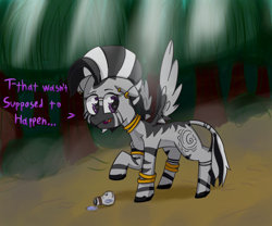 Size: 3000x2500 | Tagged: safe, artist:mjsw, imported from derpibooru, oc, zebra, confused, fog, jungle, monologue, potion, solo, transformation