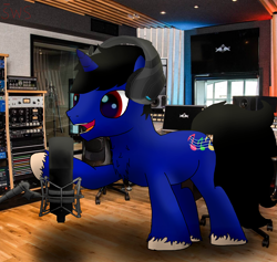 Size: 3800x3600 | Tagged: safe, artist:greenwintersky, imported from derpibooru, oc, oc:tj konesky, fluffy, happy, headphones, male, microphone, music, recording, recording studio, singing, stallion