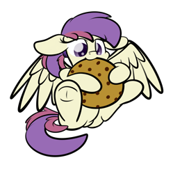 Size: 2160x2170 | Tagged: safe, artist:kimjoman, artist:php142, imported from derpibooru, part of a set, oc, oc only, oc:evensong, pegasus, pony, cookie, female, food, giant cookie, nom, ponytail, simple background, solo, spread wings, transparent background, underhoof, wings