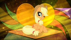 Size: 5120x2880 | Tagged: safe, artist:laszlvfx, artist:pink1ejack, edit, imported from derpibooru, applejack, pony, female, one eye closed, solo, wallpaper, wallpaper edit, wink