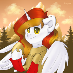 Size: 2048x2048 | Tagged: safe, artist:ksupav, imported from derpibooru, oc, oc only, oc:king phoenix, alicorn, pony, alicorn oc, armor, bust, horn, looking at you, male, solo, stallion, wings