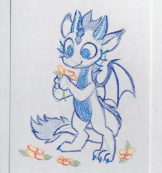 Size: 1127x1200 | Tagged: safe, artist:dawnfire, imported from derpibooru, oc, oc only, dragon, flower, solo, traditional art