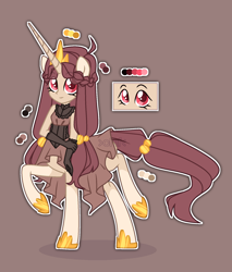 Size: 1674x1969 | Tagged: safe, artist:lil_chif, imported from derpibooru, oc, oc only, oc:rose trots, centaur, centaur oc, clothes, corset, crown, dress, female, gloves, hoof shoes, jewelry, mare, markings, raised hoof, raised leg, red background, reference sheet, regalia, simple background, skirt, solo