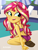 Size: 1536x2048 | Tagged: safe, artist:artmlpk, imported from derpibooru, sunset shimmer, equestria girls, adorable face, adorasexy, adorkable, alternate hairstyle, beautiful, bikini, clothes, cute, dork, female, grin, hair, looking at you, looking back, looking back at you, open mouth, pool party, sandals, sexy, shimmerbetes, smiling, solo, swimming pool, swimsuit, two piece swimsuit, two-piece swimsuit, vacation
