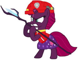 Size: 1345x1044 | Tagged: safe, artist:徐詩珮, imported from derpibooru, fizzlepop berrytwist, tempest shadow, series:sprglitemplight diary, series:sprglitemplight life jacket days, series:springshadowdrops diary, series:springshadowdrops life jacket days, alternate universe, angry, base used, clothes, female, marshall (paw patrol), paw patrol, simple background, staff, staff of sacanas, transparent background