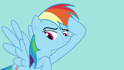 Size: 1920x1080 | Tagged: safe, artist:kazamacat, imported from derpibooru, rainbow dash, pegasus, pony, fanfic:the master mev, fanfic art, female, salute, show accurate, smiling, smirk, solo
