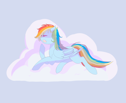 Size: 3300x2700 | Tagged: safe, artist:t3ssrina, imported from derpibooru, rainbow dash, pegasus, pony, cloud, cute, dashabetes, eyes closed, female, mare, prone, sky, sleepy, solo, tired, yawn