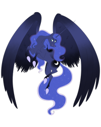 Size: 2400x3000 | Tagged: safe, artist:thegypsybeaner, imported from derpibooru, princess luna, alicorn, pony, alternate design, cutie mark, ethereal mane, female, large wings, looking at something, princess, simple background, solo, transparent background, wings