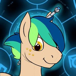 Size: 400x400 | Tagged: safe, artist:libra-11, imported from derpibooru, oc, oc only, oc:storm alchemist, earth pony, pony, clothes, commission, digital art, doctor who, freckles, icon, male, solo, sonic screwdriver, stallion, suit