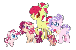 Size: 924x609 | Tagged: safe, artist:s-unny--daydream, imported from derpibooru, apple bloom, diamond tiara, oc, oc:apple grove, oc:jupiter blossom, oc:sour belle, earth pony, pony, base used, body freckles, colt, diamondbloom, family, female, filly, freckles, lesbian, magical lesbian spawn, male, mare, offspring, older, older apple bloom, older diamond tiara, parent:apple bloom, parent:diamond tiara, parents:diamondbloom, shipping, simple background, tongue out, transparent background