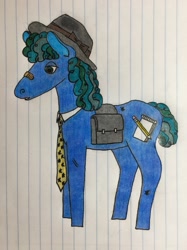 Size: 1280x1707 | Tagged: safe, artist:grantgosner, imported from derpibooru, oc, oc only, pony, bag, bandaid, bandaid on nose, hat, lined paper, necktie, saddle bag, solo, traditional art