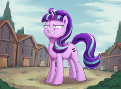 Size: 2364x1736 | Tagged: safe, artist:thebowtieone, imported from derpibooru, starlight glimmer, pony, the cutie map, equal cutie mark, female, our town, s5 starlight, shrunken pupils, solo, squint, starlight glimmer is best facemaker, this will end in communism