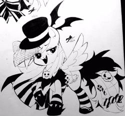 Size: 3220x2996 | Tagged: safe, artist:aetherionart, imported from derpibooru, rainbow dash, pony, vampire, black and white, clothes, female, grayscale, ink, monochrome, nightmare night, socks, solo, striped socks, traditional art