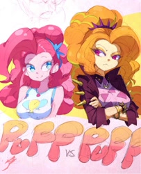 Size: 750x922 | Tagged: safe, artist:aetherionart, imported from derpibooru, adagio dazzle, pinkie pie, equestria girls, colored pupils, crossed arms, duo