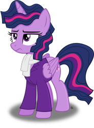 Size: 1992x2696 | Tagged: safe, artist:anime-equestria, imported from derpibooru, twilight sparkle, alicorn, pony, alternate hairstyle, clothes, female, frown, horn, mare, scarf, simple background, solo, suit, transparent background, twilight sparkle (alicorn), vector, wings