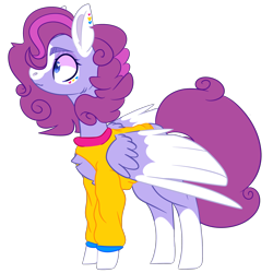 Size: 2500x2500 | Tagged: safe, artist:bublebee123, imported from derpibooru, oc, oc only, oc:flower shines, pony, icey-verse, alternate hairstyle, chest fluff, clothes, commission, ear piercing, earring, female, jewelry, magical lesbian spawn, mare, markings, offspring, open-chest sweater, parent:bluebonnet, parent:rolling thunder, parents:bluethunder, piercing, redesign, simple background, solo, sweater, tattoo, transparent background