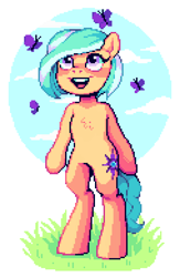 Size: 508x779 | Tagged: safe, artist:hikkage, imported from derpibooru, oc, oc only, oc:mango foalix, butterfly, pegasus, pony, commission, pixel pony, solo