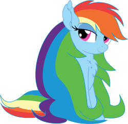 Size: 6547x6381 | Tagged: safe, artist:cyanlightning, imported from derpibooru, rainbow dash, pegasus, pony, absurd resolution, alternate hairstyle, chest fluff, cute, ear fluff, female, lidded eyes, long mane, looking at you, mare, never doubt blaa6 involvement, simple background, smiling, solo, transparent background, vector