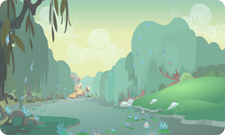 Size: 954x572 | Tagged: safe, imported from derpibooru, background, building, gameloft, lilypad, no pony, outdoors, river, swamp fever plant, tree