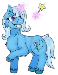 Size: 1280x1669 | Tagged: safe, artist:someonestolemypotato, imported from derpibooru, trixie, pony, unicorn, chest fluff, female, fluffy, grin, levitation, magic, magic wand, simple background, smiling, solo, telekinesis, transparent background