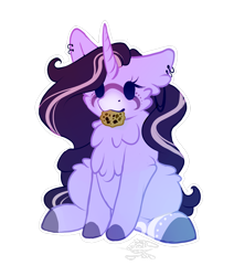 Size: 1024x1205 | Tagged: safe, artist:purediamond360, imported from derpibooru, oc, oc only, oc:amara, pony, unicorn, chest fluff, chibi, cookie, female, food, mare, simple background, solo, transparent background