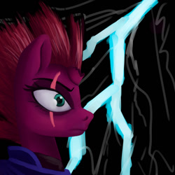 Size: 1000x1000 | Tagged: safe, artist:slamjam, imported from derpibooru, tempest shadow, pony, unicorn, bust, eye scar, female, lightning, mare, scar, solo